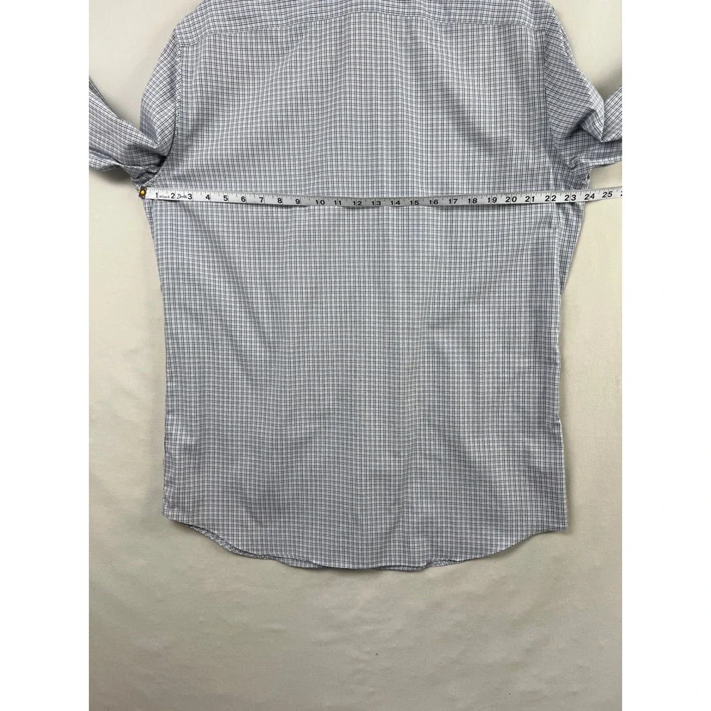 Banana Republic Dress Shirt Mens L Blue Non-Iron Slim Fit Micro-Check 16-16.5